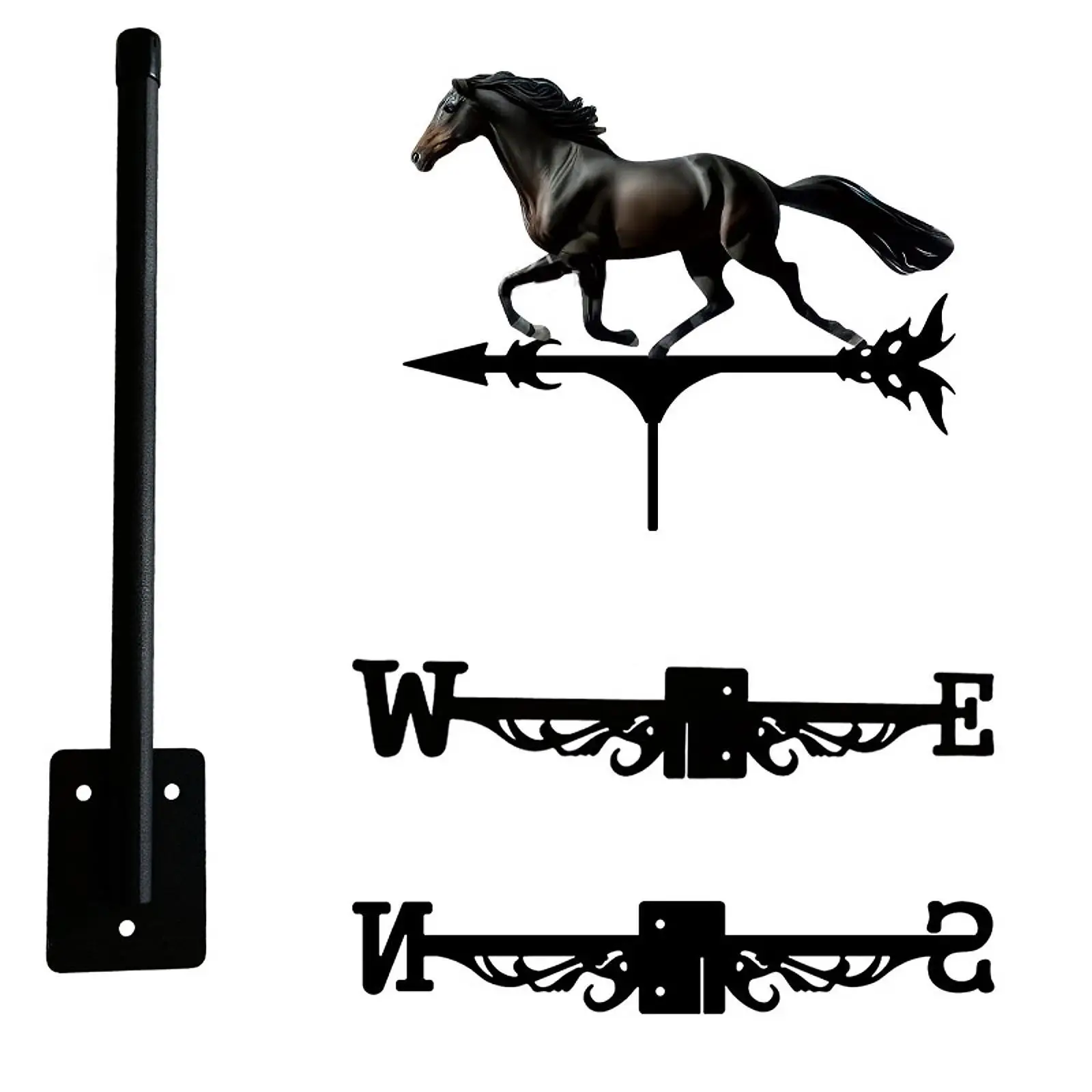 Horse Metal Weathervane Iron Art Ornament for Garden Decor Terrace Cottage