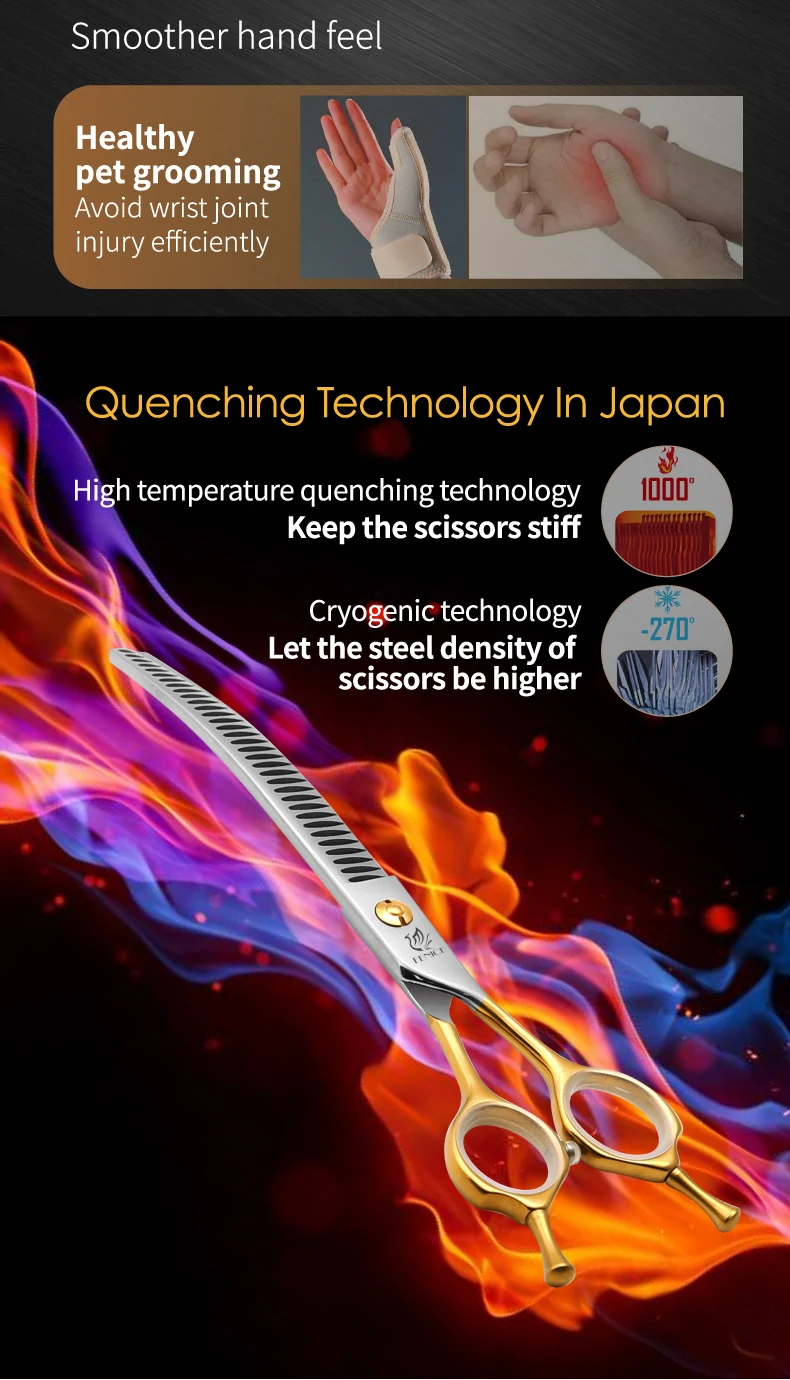 Fenice JP440C High Quality 7.0/7.5 inch Professional Dog Grooming Scissors Curved Chunker Scissors Grooming for Dogs Face Body