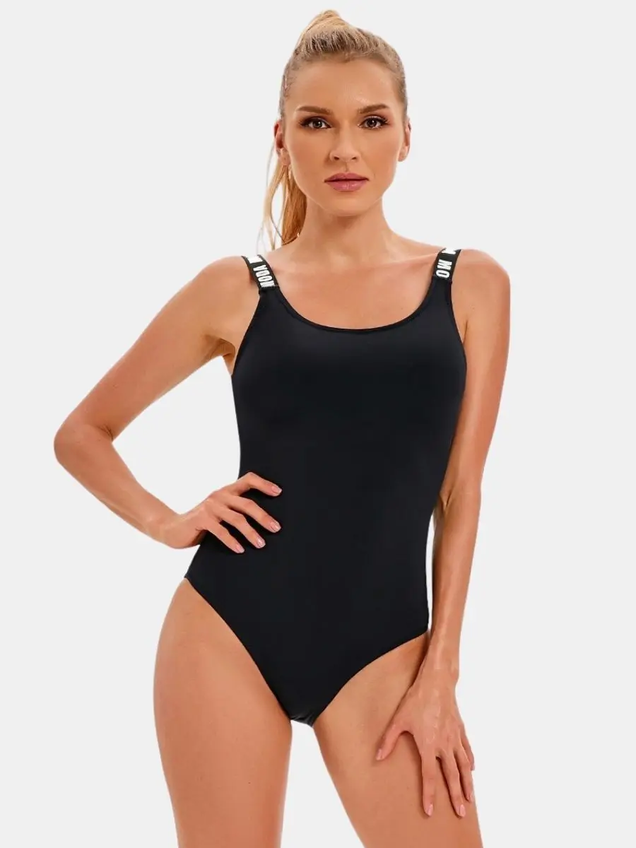 

Low Black Wide Shoulder Bathing Suit Training Swimwear Quick Dry Surfing Suit Athletic One-piece Women Sports Swimsuit