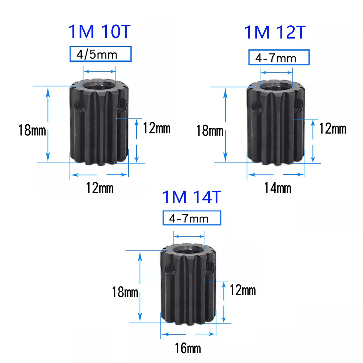 1pcs/lot 10T 12T 14T 45# Steel 1 Mod Pinion Gear Spur Gear With Screw Bore 4/5/6/6.35/7mm Transmission Accessories Motor Parts