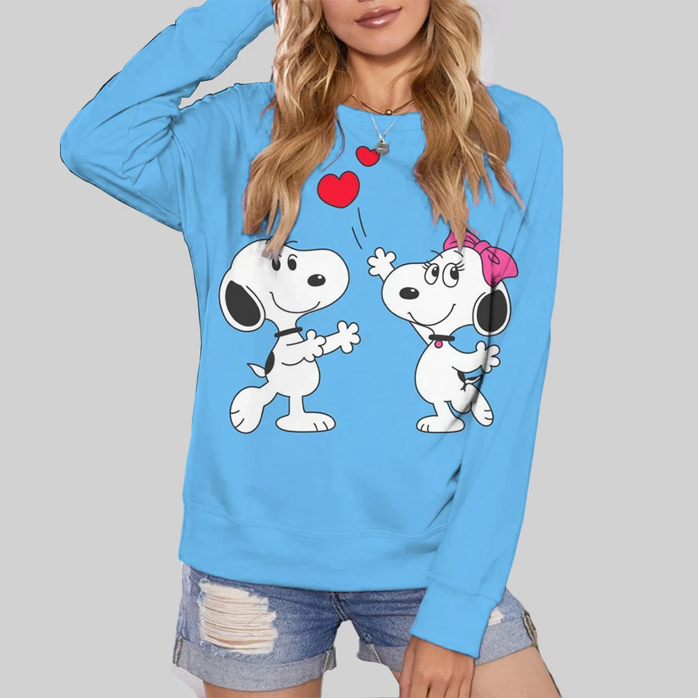 Autumn Fun Print Long Sleeve Top 2024 New Cartoon Disney Cute Snoopy print Ladies Sweatshirt Crew Neck Loose Pullover