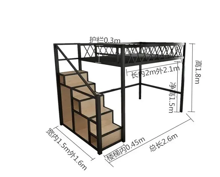 elevated bed simple small family multi-function pavilion bed dormitory apartment room single double bed