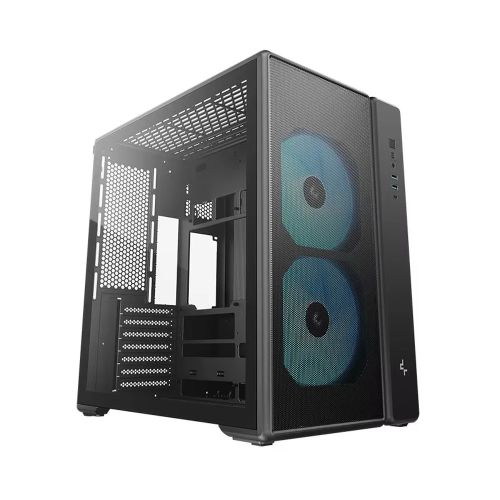 Deepcool CG590 Mesh ATX Gaming PC Case, Dual-Chamber Aluminum Alloy Desktop Computer Chassis, Pre-Installed 2x 16cm