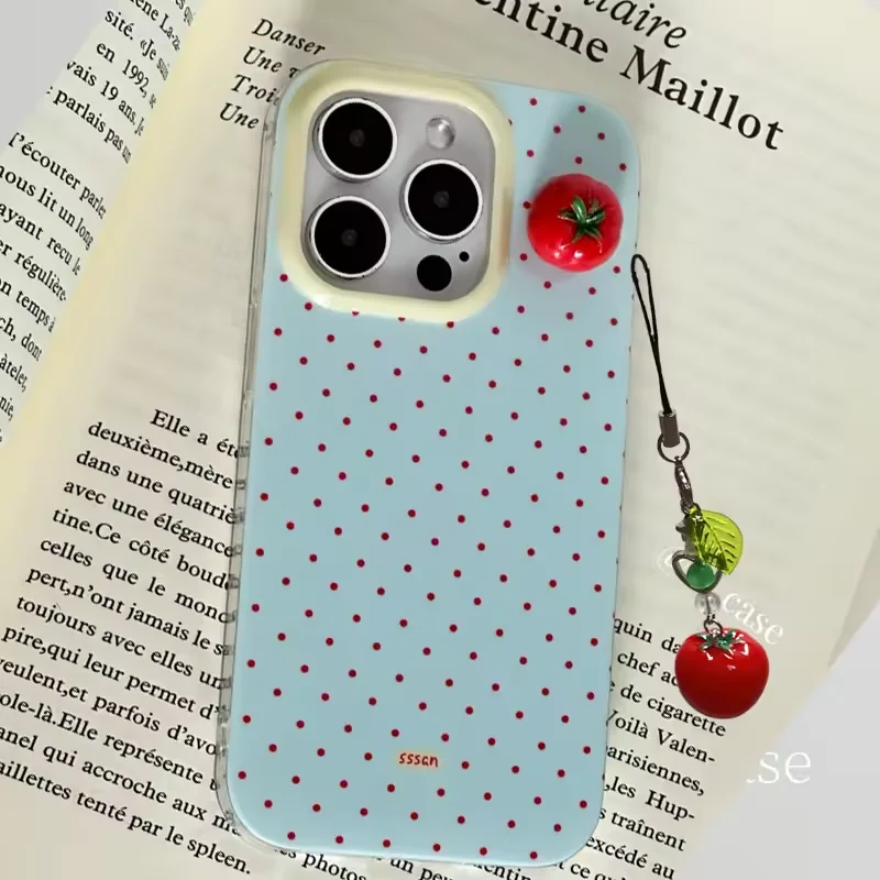 Minimalist Black Polka Dot 3D Cherry Tomato Phone Case For iPhone 17 AIR 16 15 14 13 12 11 PRO MAX PLUS Dustproof Cover view 5