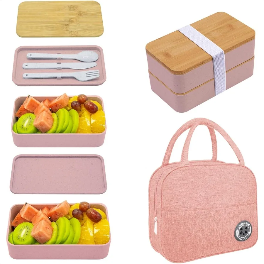

Bento Box Ланч-бокс для взрослых с разделителями Розовый пластик