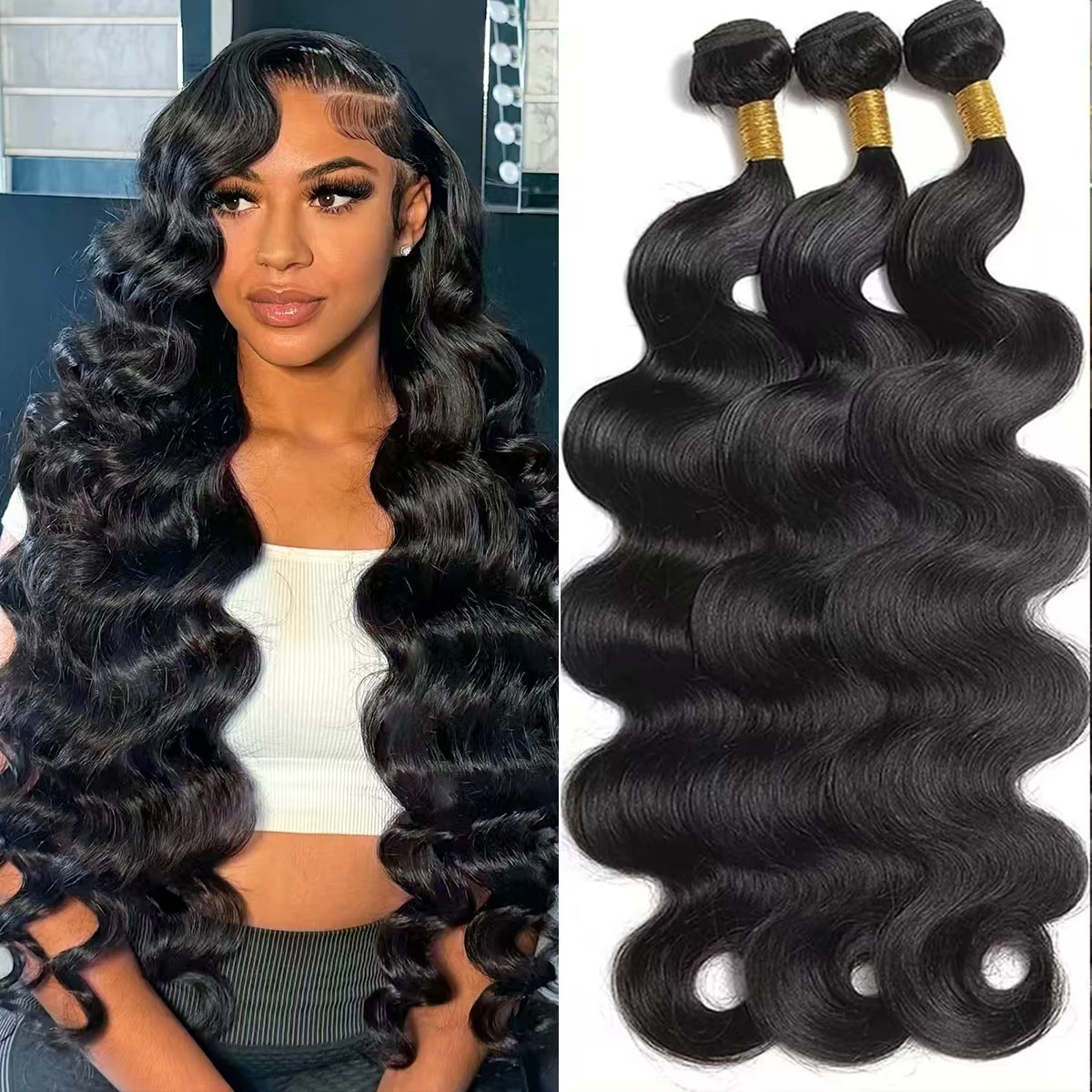 

24inch Body Wave Human Hair Bundles 100% Brazilian Raw Human Hair 1/3/4 Bundles for Women 10A Thick Bundle