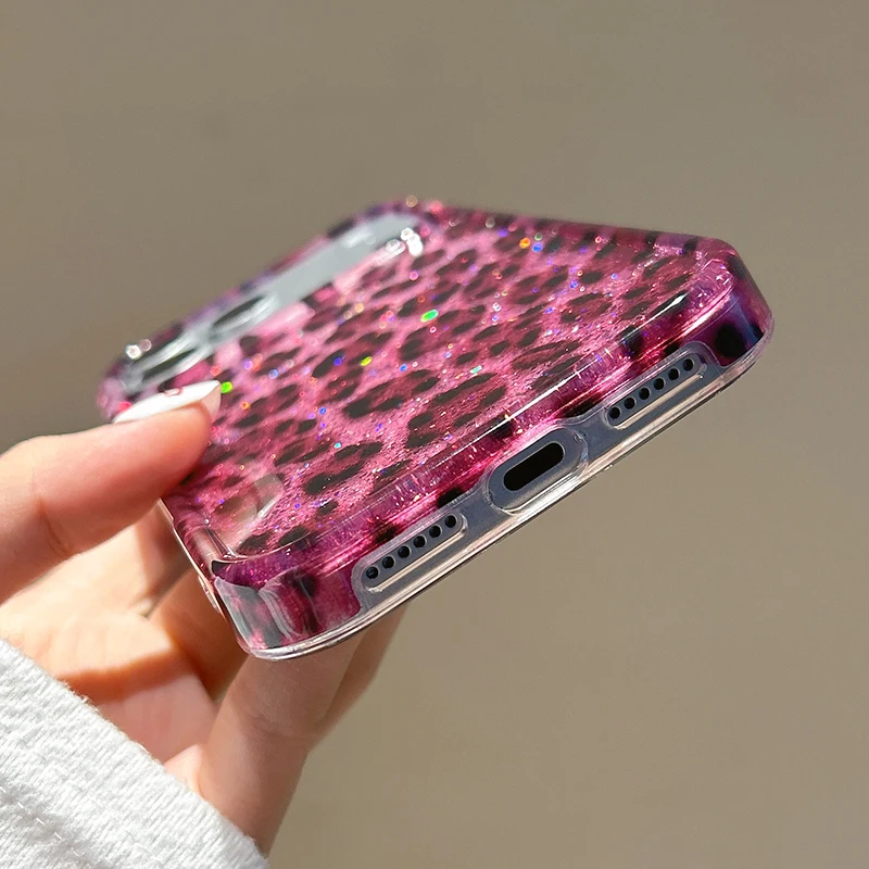 Ins Beliebte Glitzernde Rose Schwarze Leopardenmuster Hülle für iPhone 13 14 15 16 17 18 Pro Max Stoßfeste Harte IMD Rückseite – Detail 20