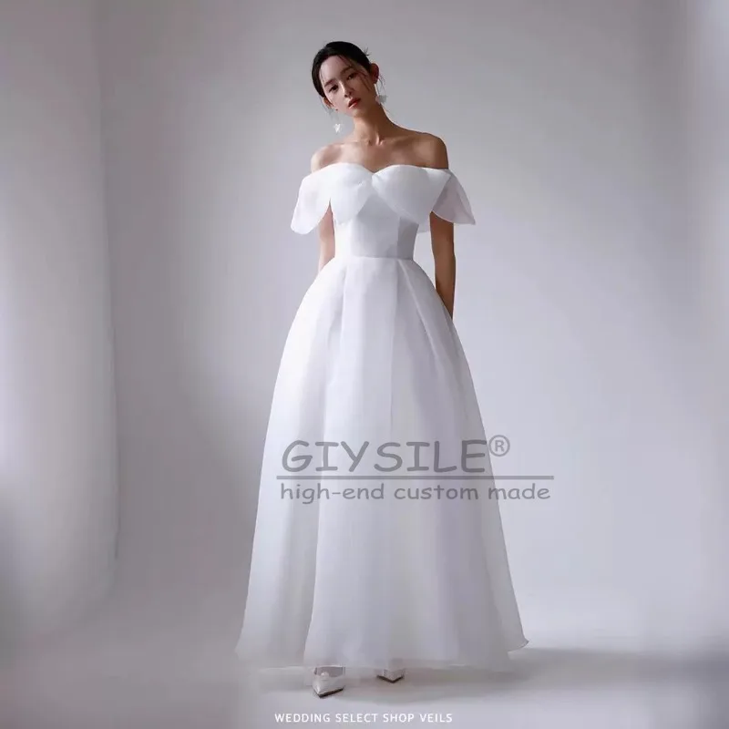 GIYSILE Vestido de casamento leve personalizado, novo, branco simples, 2025, novo laço, alto sentido, um ombro, alça super fada, vestido de festa nas costas
