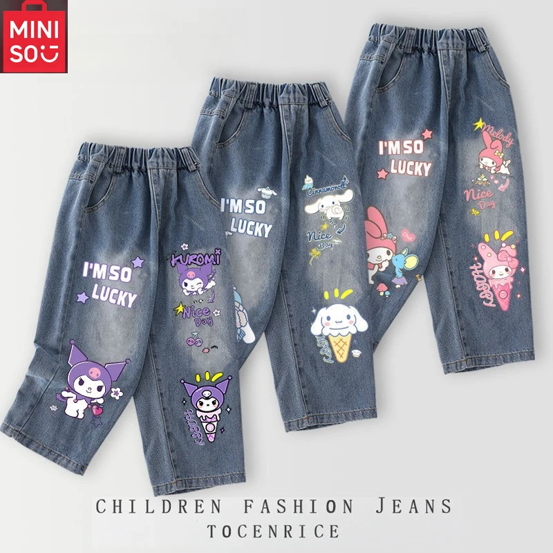 

Teenagers Sanrio Autumn New Kuromi Melody Casual Jeans Girls Cartoon Anime Cinnamoroll Sweet Straight Leg Wide Leg Pants Kawaii