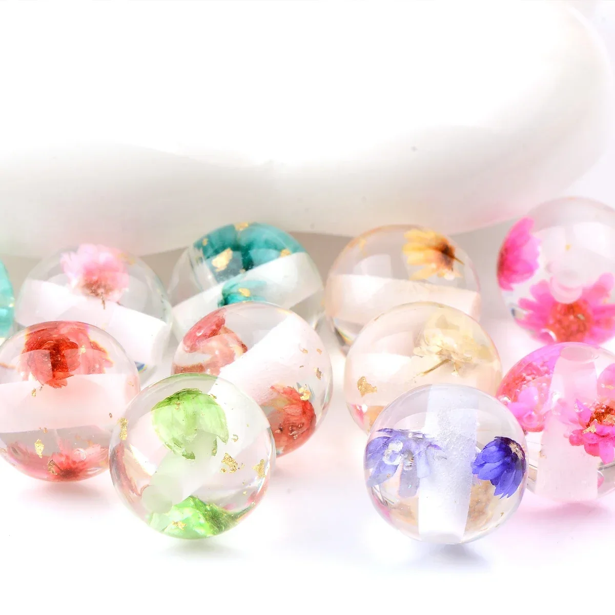 10pcs Assorted Varieties Dried Flower Round Ball Transparent Loose Spacer Acrylic Beads DIY Bag Bracelet Jewelry Making Decor