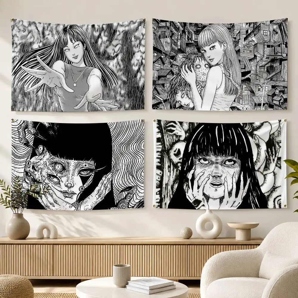 Dark Manga J-Junji Ito  Flags Wall Hanging Background Art Banner for Bedroom Home Outdoor Decor