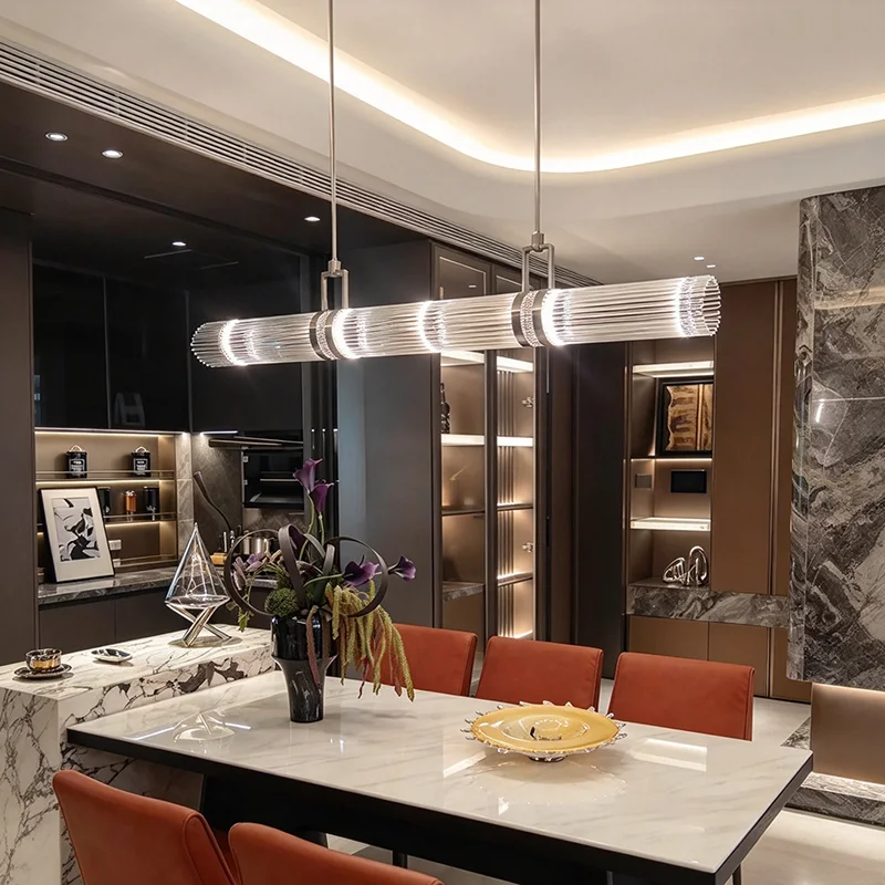 Modern Long Glass Chandelier for Dining Room Kitchen Island Linear Minimalist Pendant Light Designer LED Lighting Fixtures