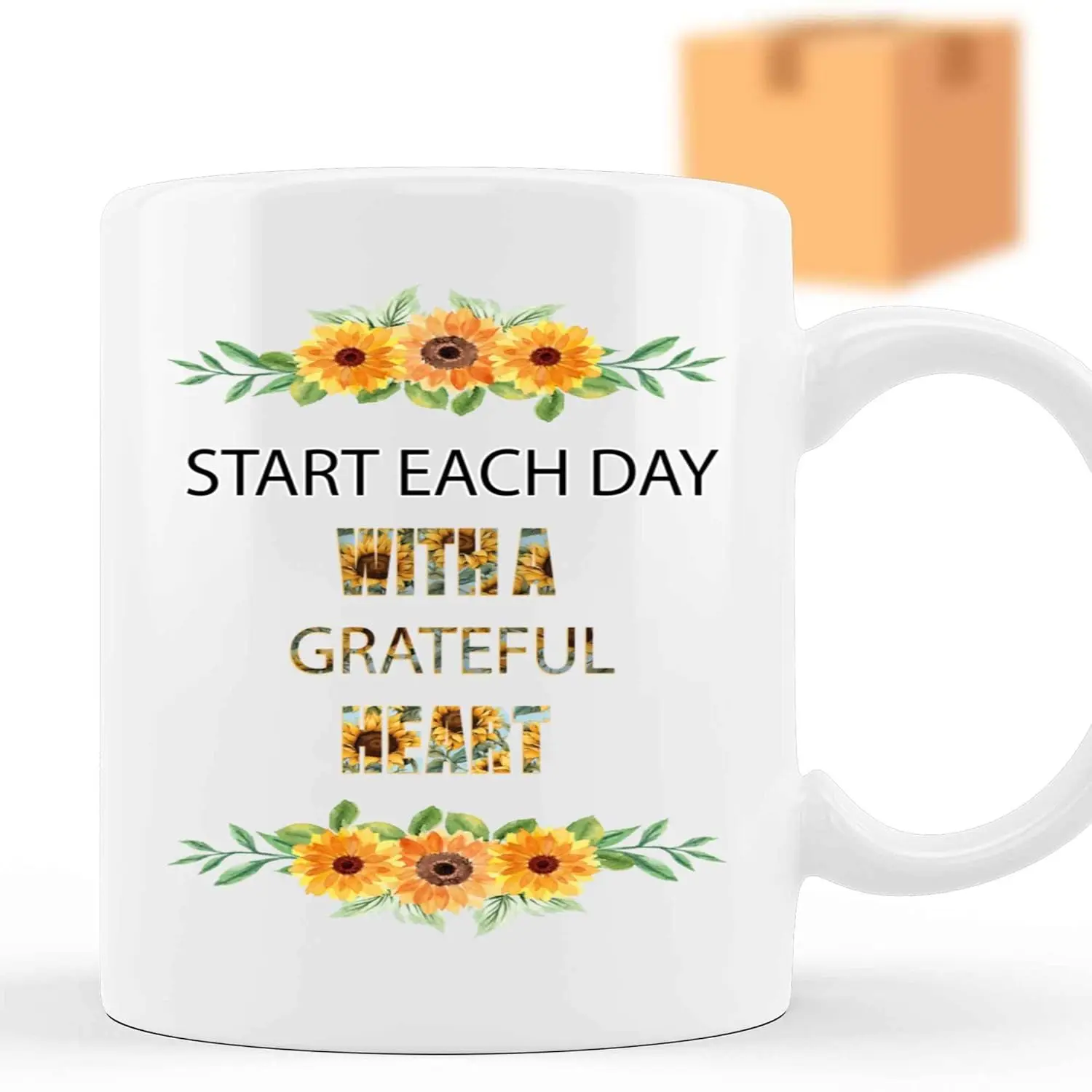 Funny Gift Motivational Lover Gift - Start Each Day with a Grateful Heart - 11 Oz White Ceramic Coffee Mug