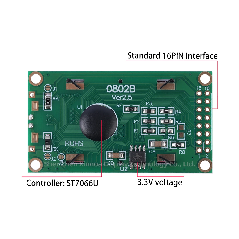 0802 Yellow Green Film Display Module 0802B 3.3V Russian Character LCD Module 16PIN Source Manufacturer Voltage 3.3V