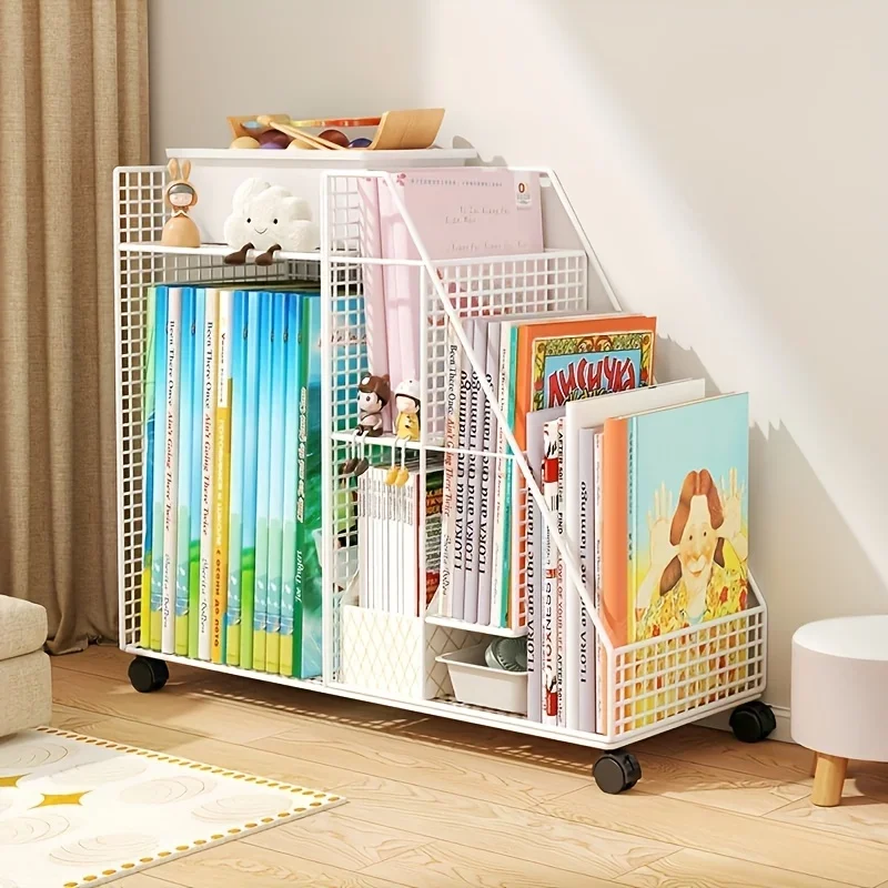 Compact Mobile Under-Desk Storage Cart - White Metal Shelving with Wheels Home