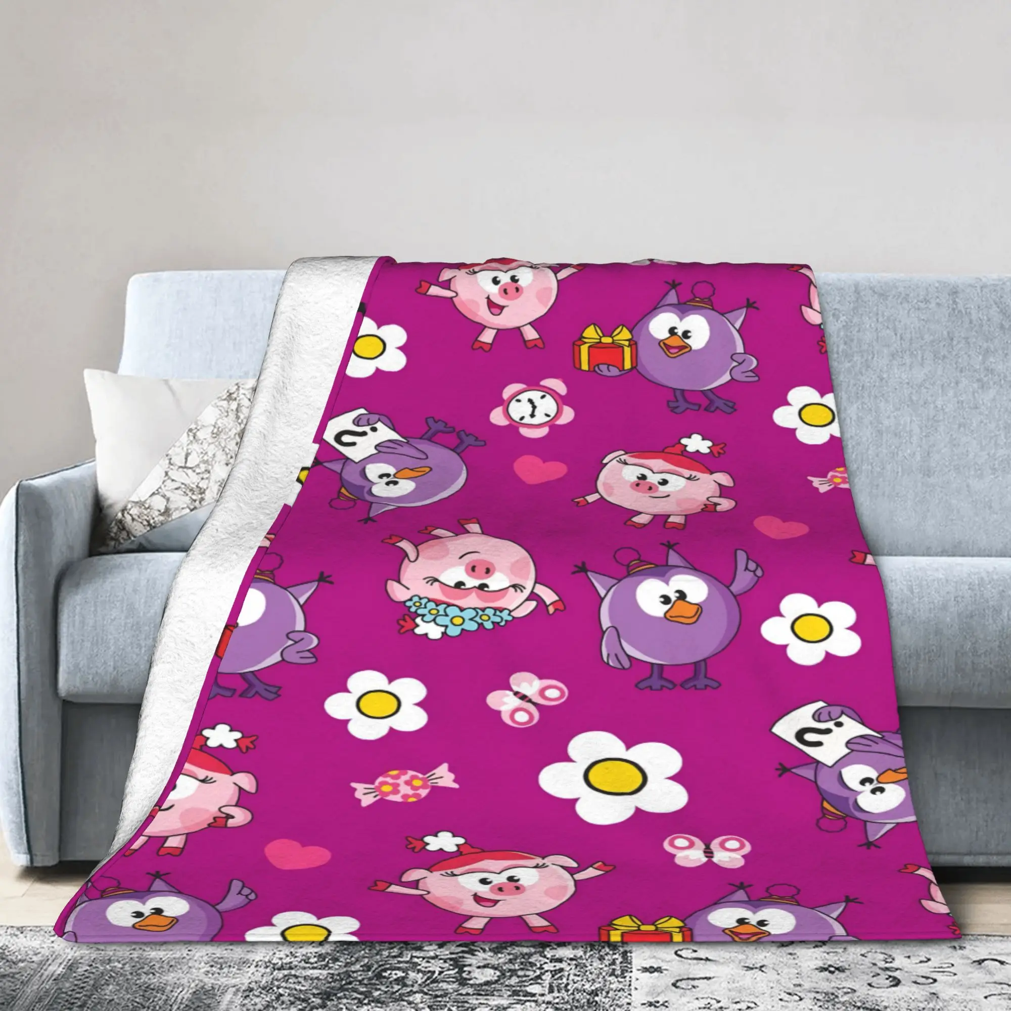 Smeshariki Cartoon Blanket Olga Owl Rosa Flannel Awesome Warm Throw Blanket for Bed Sofa Decoration