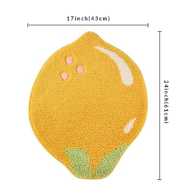 Lemon Bath Mat Cute Non-Slip Fruit Rug Kitchen Mat Yellow Lemon Bathroom Decor Fun Kids Rug, Machine Washable 48 X 60Cm