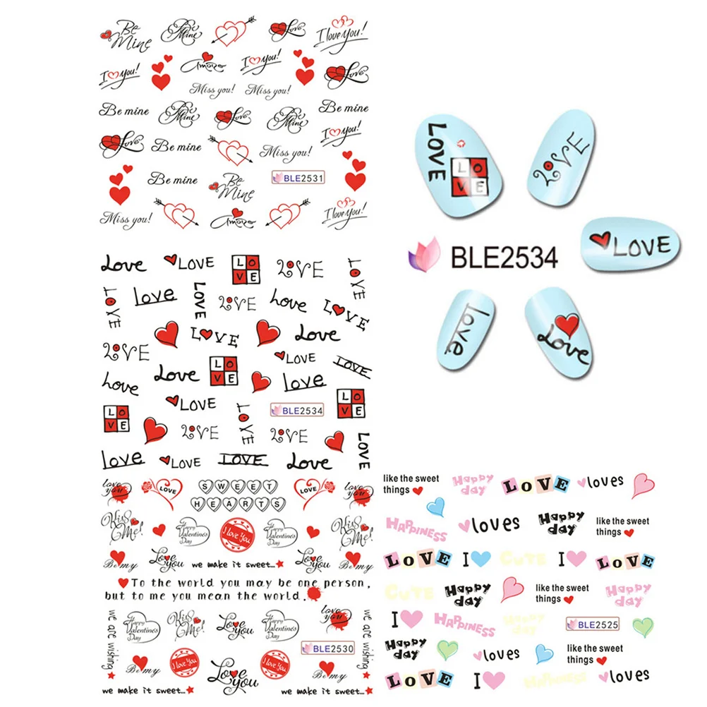 

5PCS Love Heart Design Nail Sticker Nail Stamping Plates Kit Valentine's Day Sticker Set Manicure Template