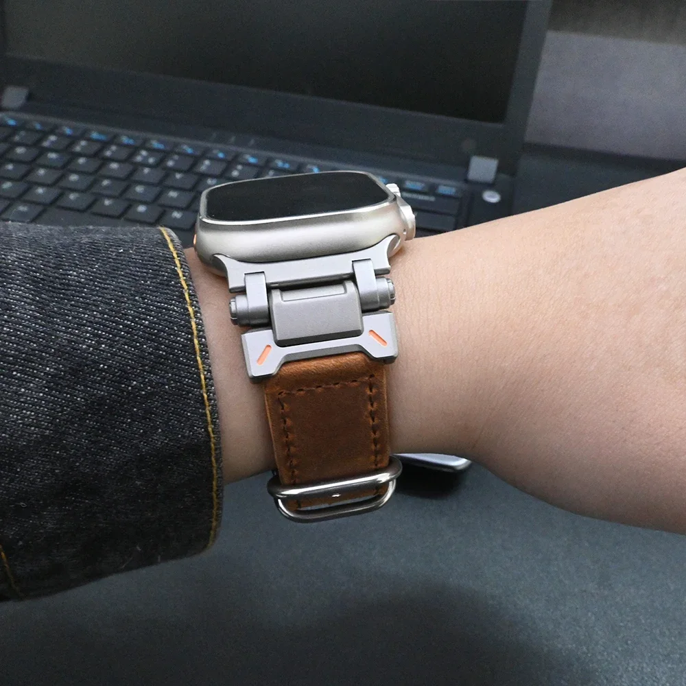 سوار جلدي فاخر لساعة أبل Ultra2 49 مللي متر سلسلة 10 46 مللي متر حزام ناعم لساعة iWatch 9 8 7 45 مللي متر 6 5 4 Se 44 مللي متر سوار الأعمال