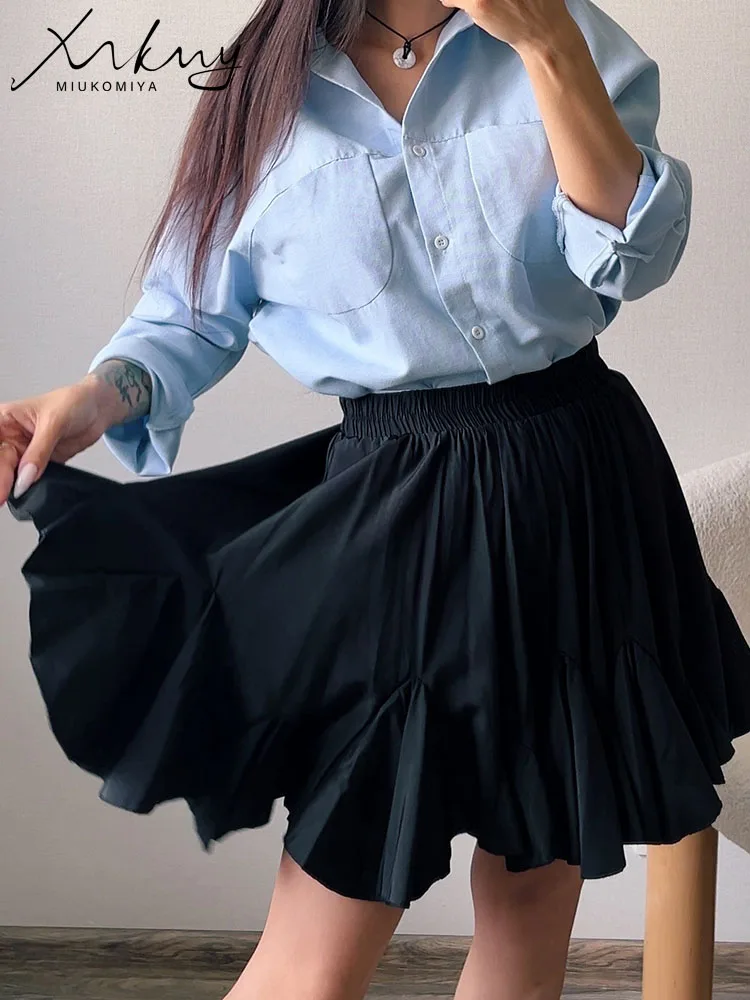 MiuKiMiYa White Pleated Mini Skirts Women Summer 2024 High Waist Irregular Pleated A Line School Black Short Skirts For Women