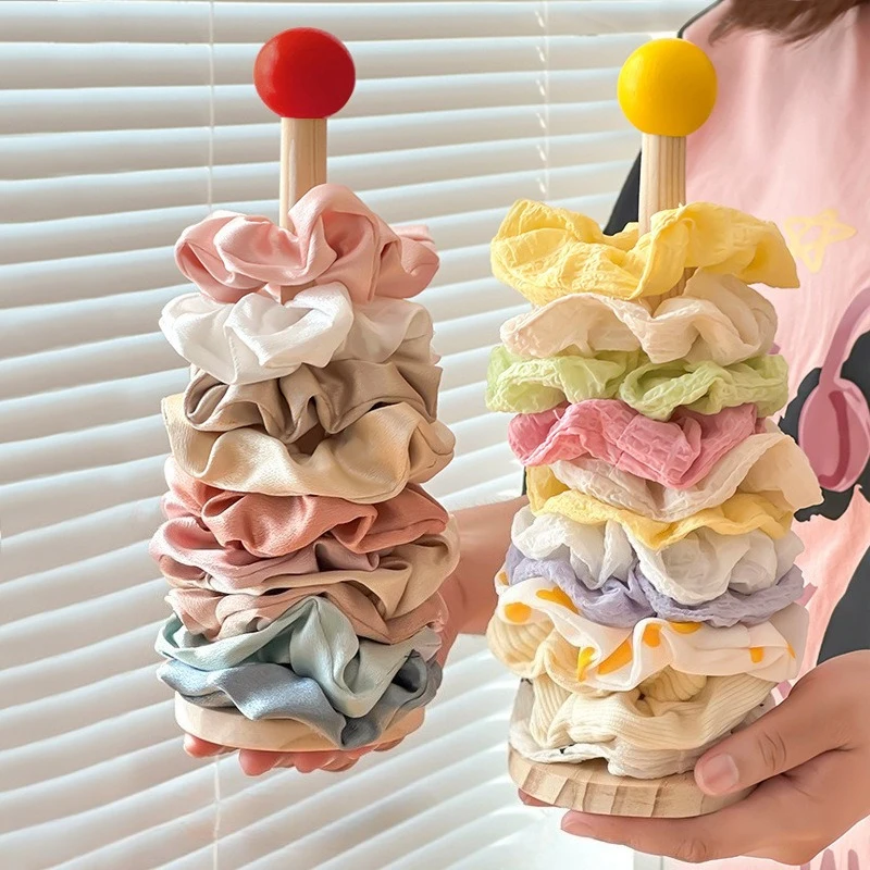 Natural Wood Freestanding Paper Towel Holder with Colorful Ball Top - Kitchen Countertop Tissue Rack Stand