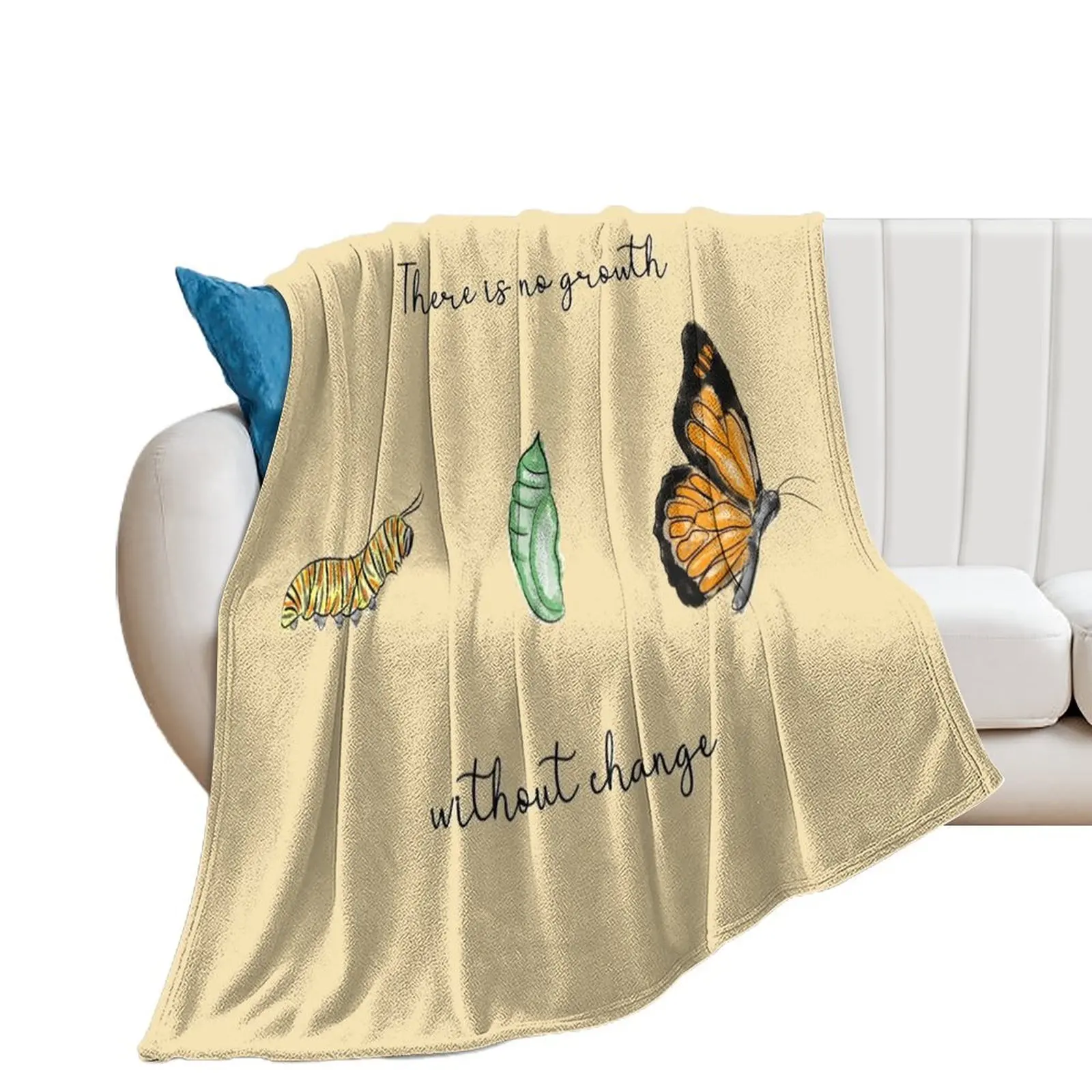 Metamorphosis There is no growth without change Caterpillar, Chrysalis and Butterfly Throw Blanket Comforter Vintage Blankets