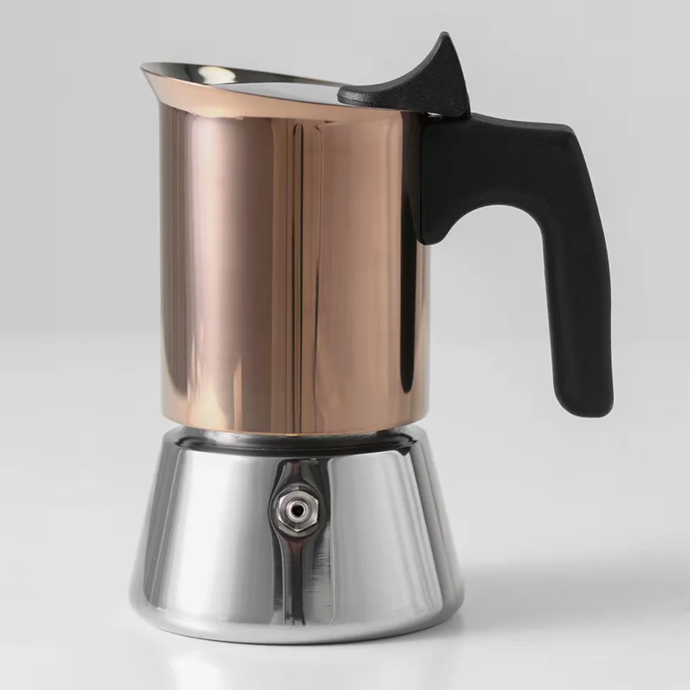 

4/6 Stainless Steel Gold-Plated Rose Gold Moka Pot. For Home/Office/Camping. Luxury & Premium. Works on Induction & Gas Stoves