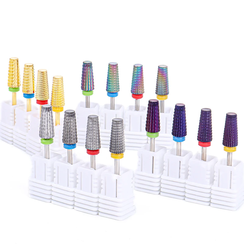 Tungsten Aço Polimento Cabeça, Cor Trapezoidal Plated, AlloyNail Remoção e ShapingCallus Broca, 5 em 1