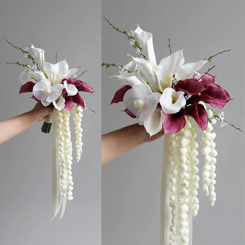 Pink Waterfall Water Drop Bridal Bouquet Fake Flower for Wedding Photography Home Countertop Display Simulated Flower Decor