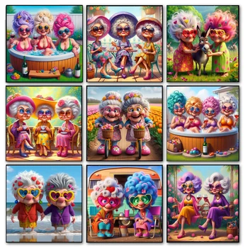 Elmas boyama ikiz büyükanne seyahat yaşam resim Rhinestones mozaik çapraz dikiş eski bayan nakış yeni varış 2024 5D DIY