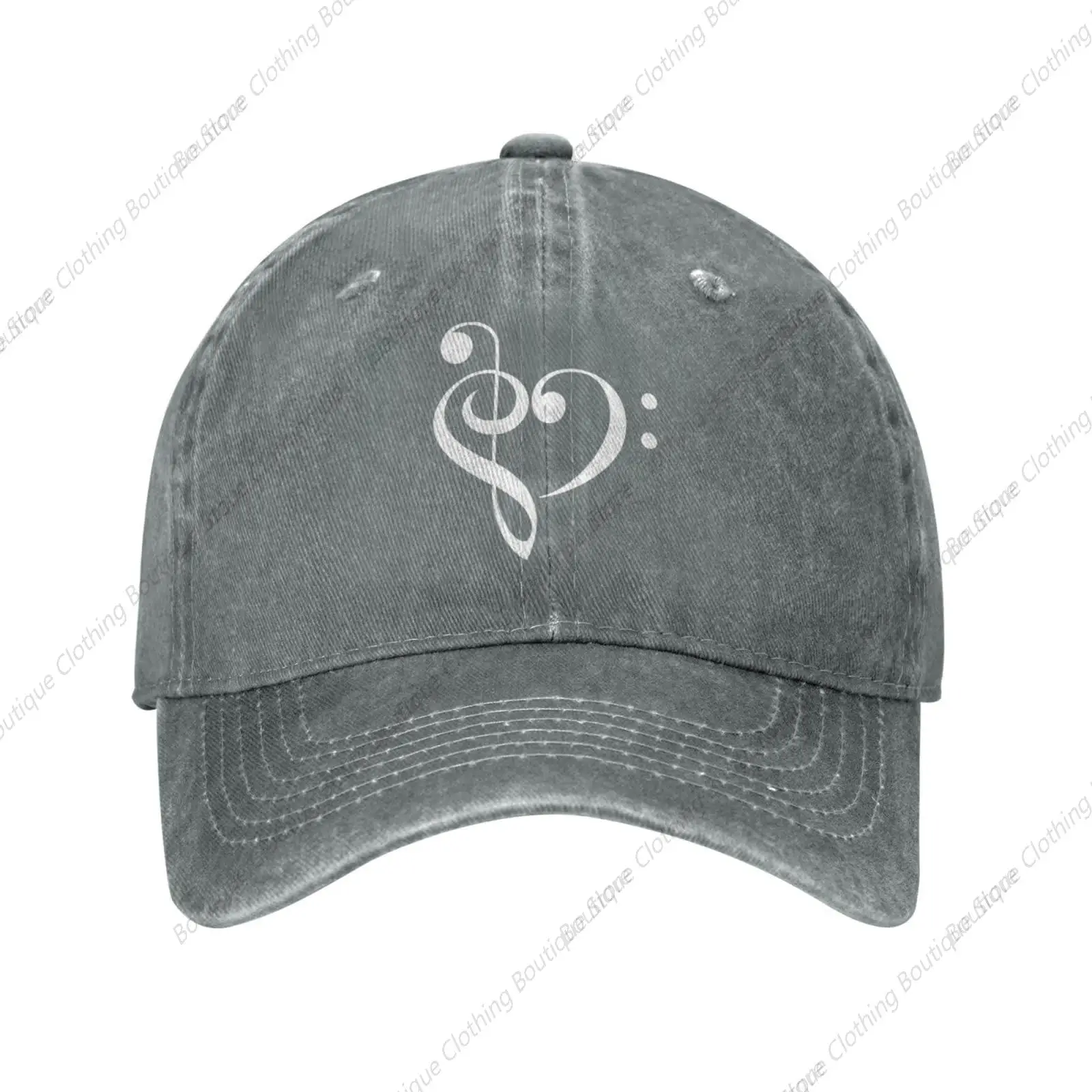 I Love Heart-Music-Funny-Treble-Bass-Clef-Symbol Gifts-Baseball Cap Golf Dad Hat Adjustable Baseball Hat Women Gray