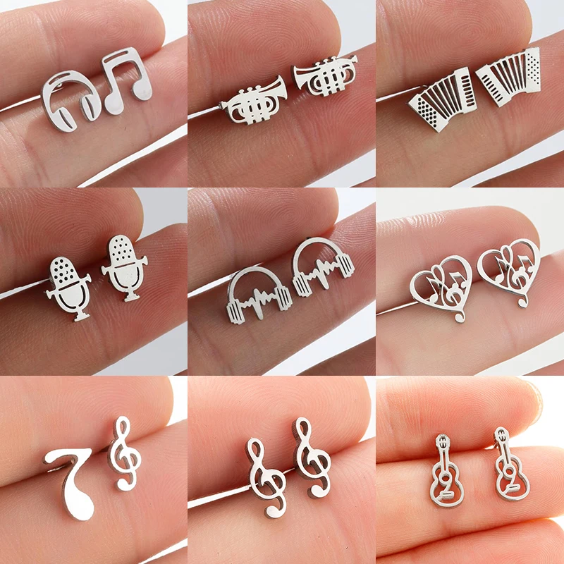 Fashion Musical Instrument Earrings Accordion Headphone Microphone Gitar Stainless Steel Earings for Women Girl Music Lover Gift