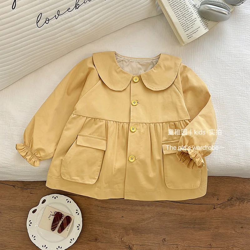 New Girls Trench Children Spring Khaki Jackets Girls Turn-down Collar Windbreaker Coats Kids Autumn Fashion Outerwear 2-8 Years