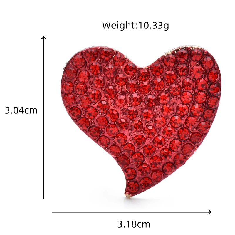 Wuli&baby Full Red Rhinestone Peach Heart Women Brooch Pins Jewelry Gift Cute Badge for Bag and Cloth Accessory