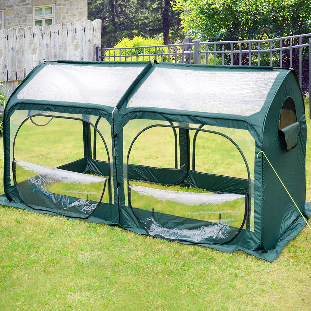 Portable Greenhouse Pop up Grow House for Outdoor and Indoor, Eco-Friendly Fiberglass Poles, Overlong Cover, 4 Zipper Doors