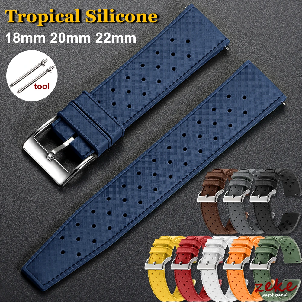 

Силиконовые ремешки для часов Tropic 18/20/22 мм для Seiko for Oris for Omega, быстросъемный ремешок для дайвинга, водонепроницаемый спортивный резиновый браслет