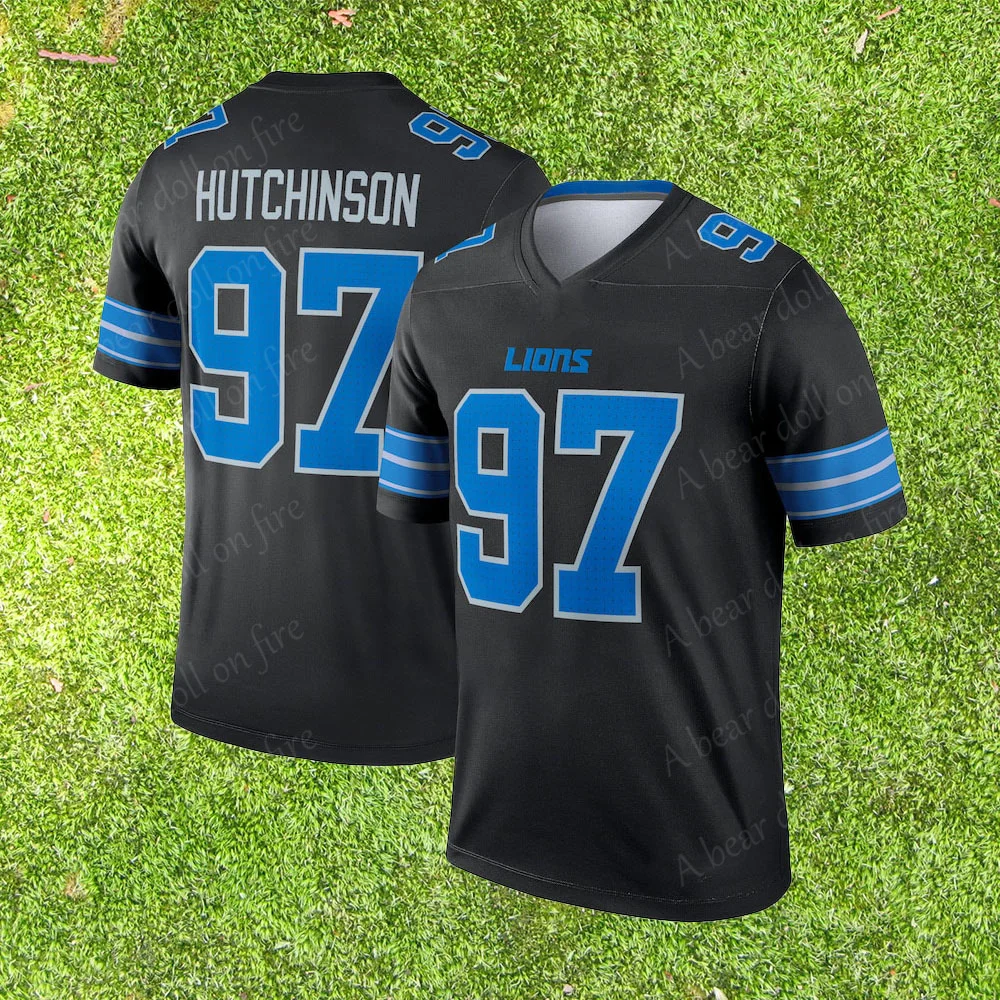 25 New Arriavl Summer Men T-shirt Aidan Hutchinson Detroit Lion No.97 Quick Drying Women Men T-Shirt Adult KID Jersey Kit Top