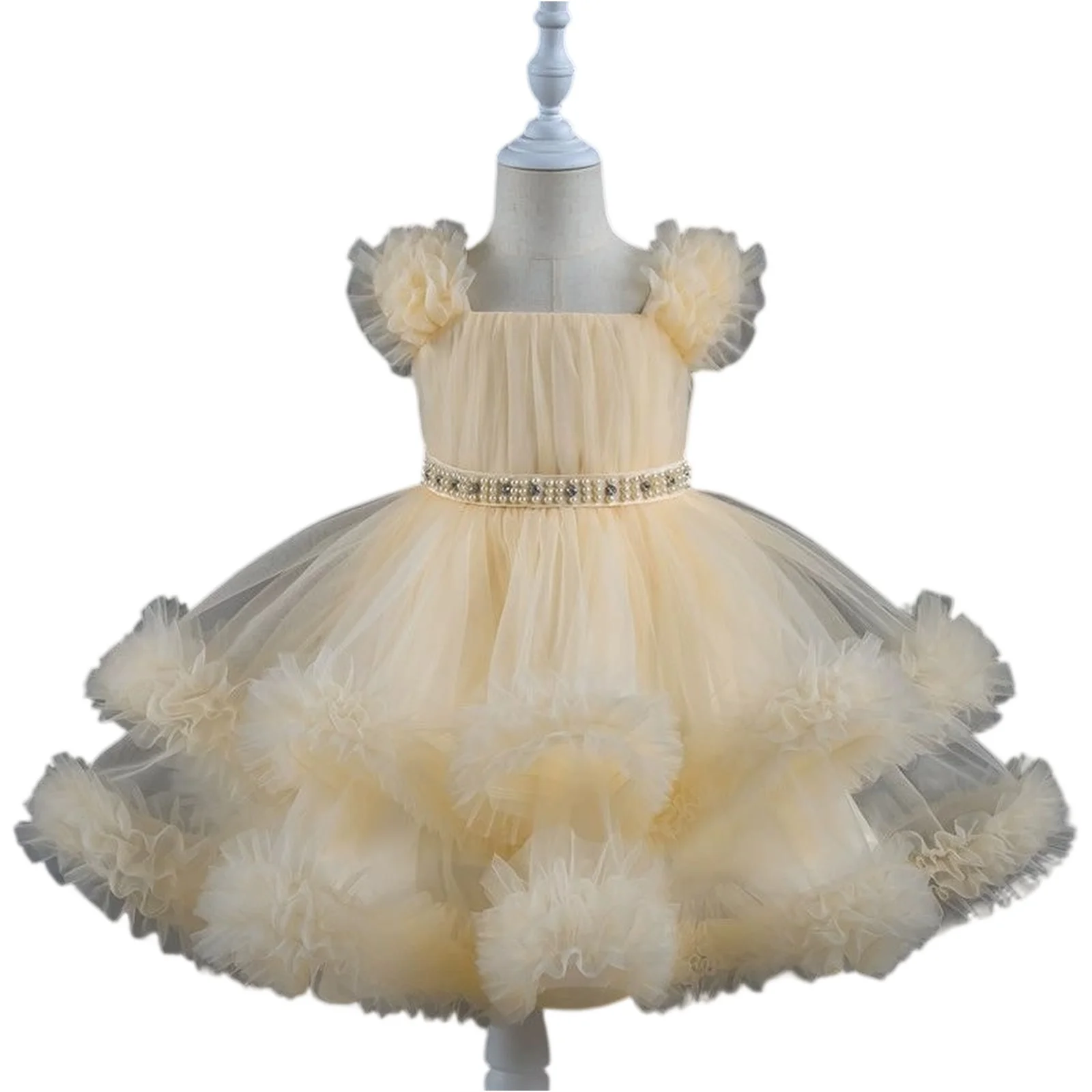 

1-7 Years Fashion Solid Color Princess Dress for Girls Lace Mesh Sleevelss Children Girls Party Dress Summer Girl Dresses