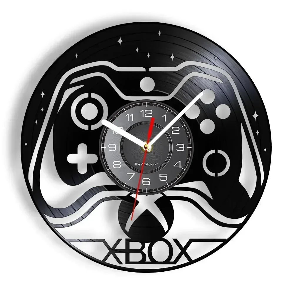 XBOX Gamepad Laser Etched Vinyl Wall Clock Vivid Game Controler Wireless Joystick Wall Watch with LED Backlight Retro Disk Craft