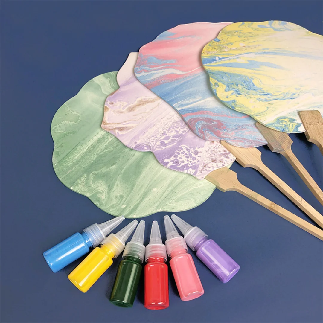 Marbling Paint Fan Hydro Dipping Paint Fan DIY Kit Blank Bamboo Fan & Pigment for Hand Painting Art Home Decoration Craft Supply