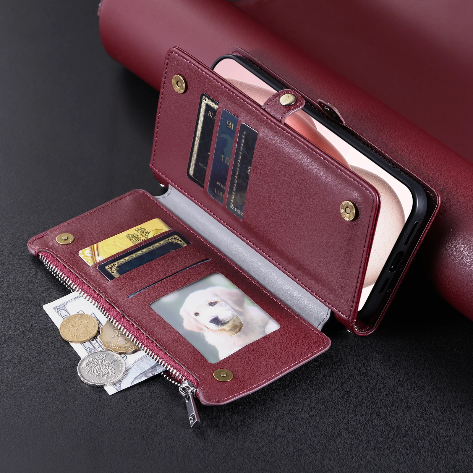 سستة المحفظة فليب الحال بالنسبة لسامسونج غالاكسي A07 A17 A06 A16 A26 A36 A56 A05 A05S A15 A25 A35 A55 فتحات بطاقة الغطاء الخلفي مع حزام