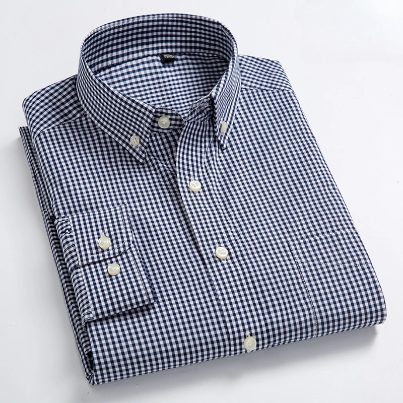 New in shirt 100%cotton long-sleeve shirts for men slim fit plain shirt thin plaid striped tops fashion elegants office clothes