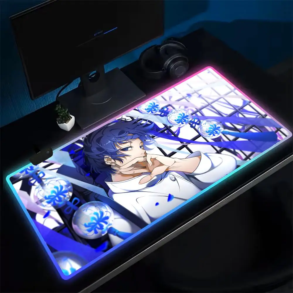 

Game Okkotsu Yuta Juju Mouse Pad Anime Gaming Mouse Pad LED Table Pads Backlit Rubber Desktop XXL RGB Desk Mats