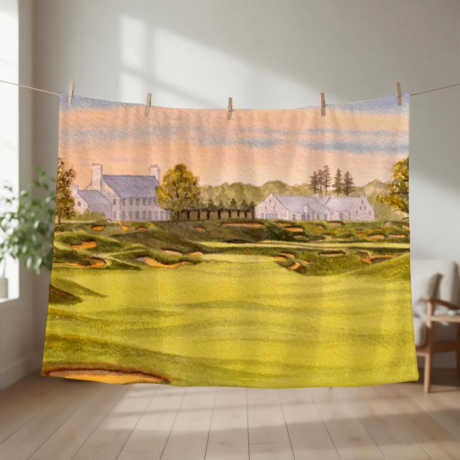 Whistling Straits Golf Course 9th And 18th Greens Throw Blanket couch cozy soft plush fuzzy picnic outdoor blanket