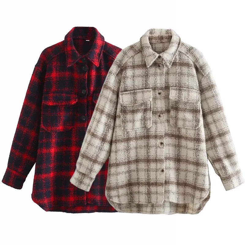 

Ladies' Plaid Loose Jacket Autumn Winter Classic Fashionable Versatile Shirt Top Comfortable Slim-Fit Collared Button-Up Blouse