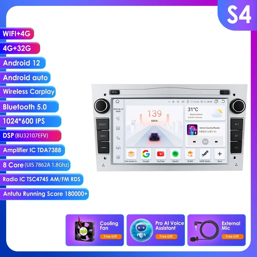 Autoradio Carplay Android 2din Auto Gps Voor Opel Astra H J 2004 Vectra Vauxhall Antara Zafira Corsa C D Vivaro Meriva Veda Audio - afbeelding 1