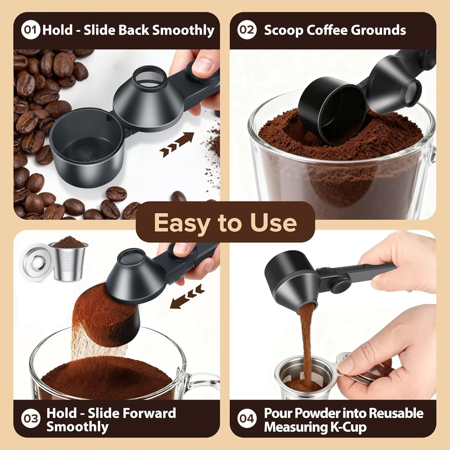 Kaffeeschaufel & Trichter, Proteinpulver-Messlöffel, Schiebehalter für wiederverwendbare K-Cup Nachfüllbare Kaffeepads, Küchenwerkzeug – Detail 2