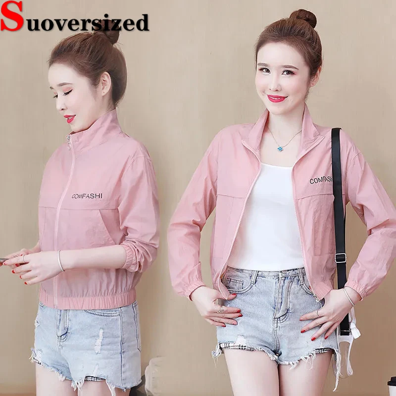 Summer Sun Protection Jackets Thin Casual Women's Chaquetas Fashion Stand Collar Short Coats Long Sleeve Lightweight Ceketler