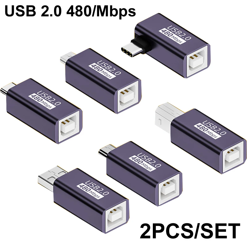 2PCS/SET USB 2.0 Type-c/mini usb/Micro/ USB B/ Male to USB B Female side Bidirectional Adapter For Electric Piano Printer MIDI H
