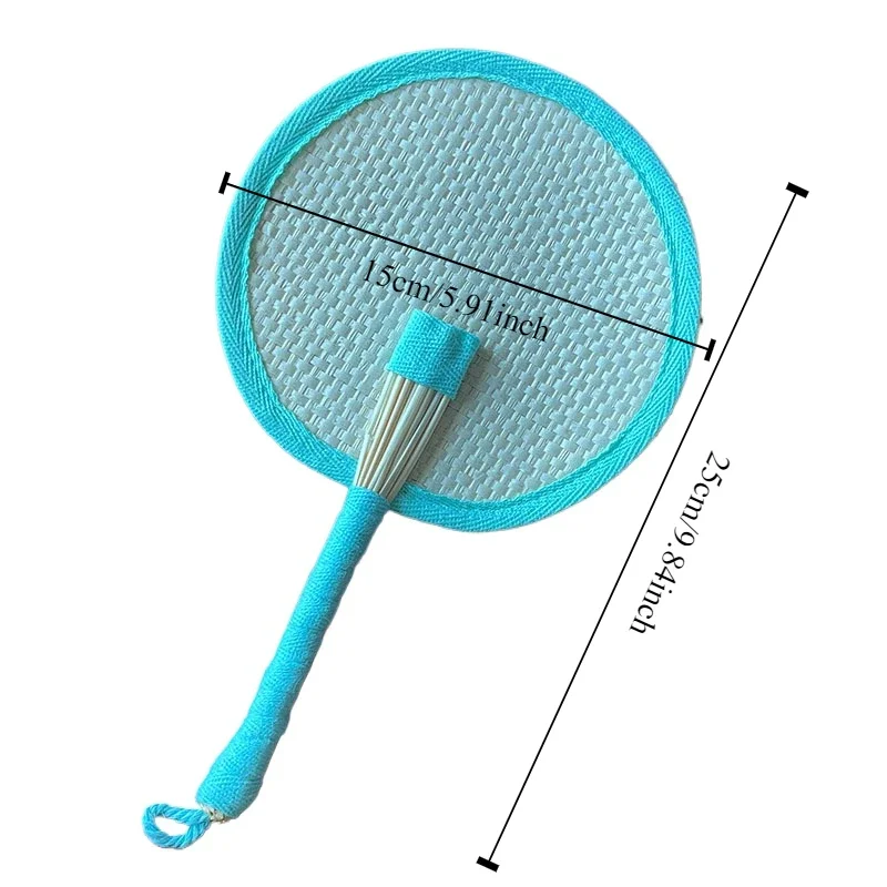 1pc Summer Peach Heart Handmade Woven Fan, Wheat Straw Acrylic Beads Handmade Girl Lightweight and Convenient Round Hand Fan